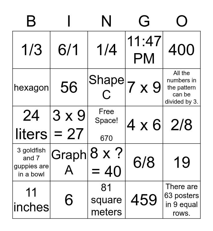 Math Review Bingo! (Rally Math Test 2) Bingo Card