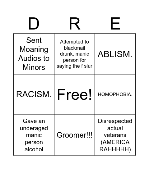 Everything Dream Has Done Wrong (Bingo) Bingo Card