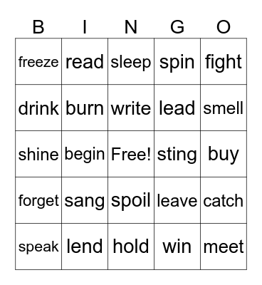 Irregular verbs Bingo Card