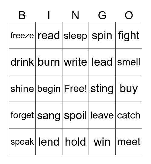 Irregular verbs Bingo Card
