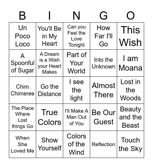 Disney Bingo1 Bingo Card