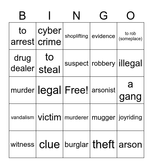 Crime Bingo Card