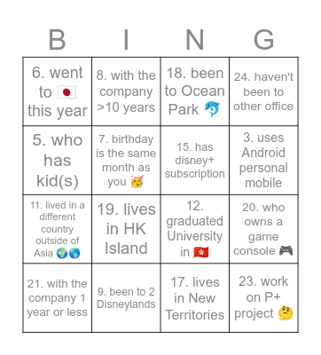 Find someone who matches the question & sign for you! Bingo Card