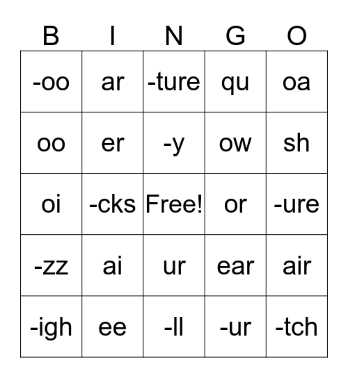 Bingo Sounds 1 Level 4 Bingo Card