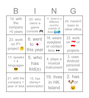 Find someone who matches the question & sign for you! Bingo Card