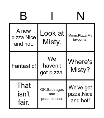 The pizza Bingo Card