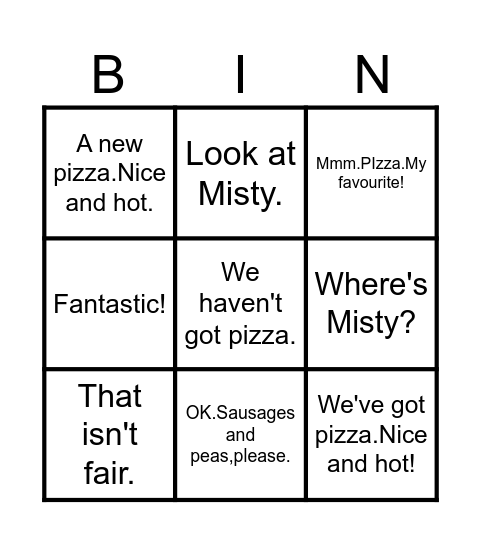 The pizza Bingo Card