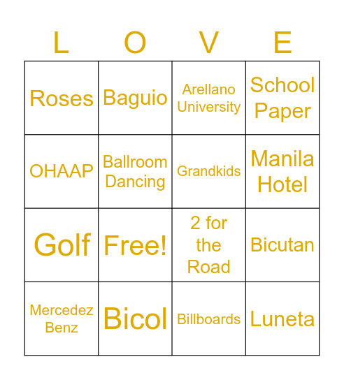 JOE and BABY Bingo Card