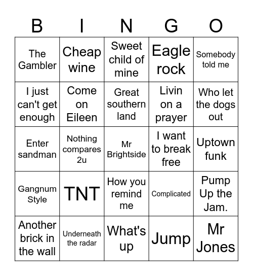 Mixed Music Bingo Card