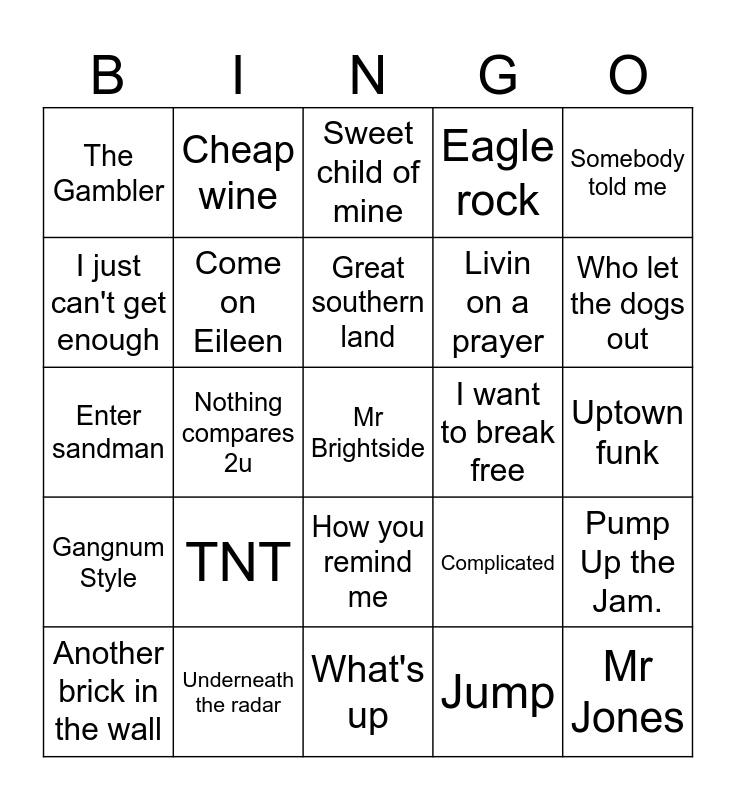 Mixed Music Bingo Card Mixed music bingo card