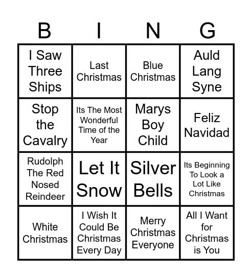 Christmas Songs Bingo Card