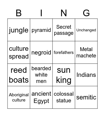 Diffusionism Bingo! Bingo Card