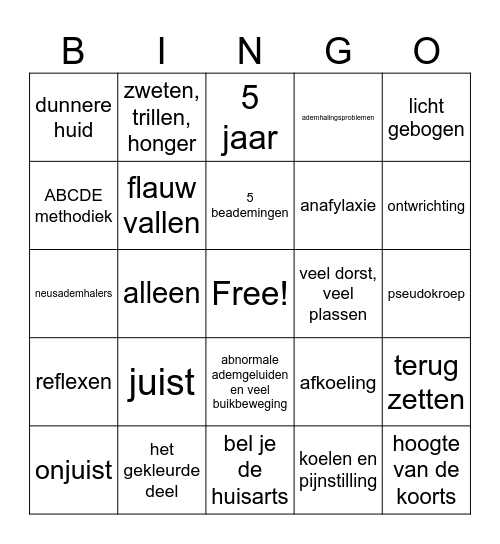 KinderEHBO Bingo Card