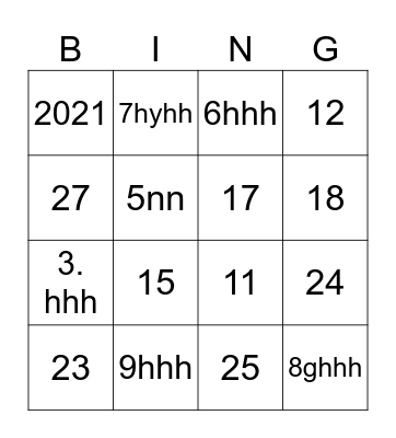 Bingo Musical Bingo Card