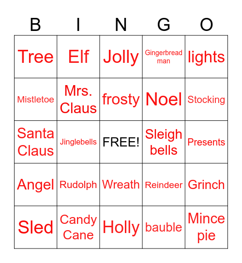 Christmas bingo Card