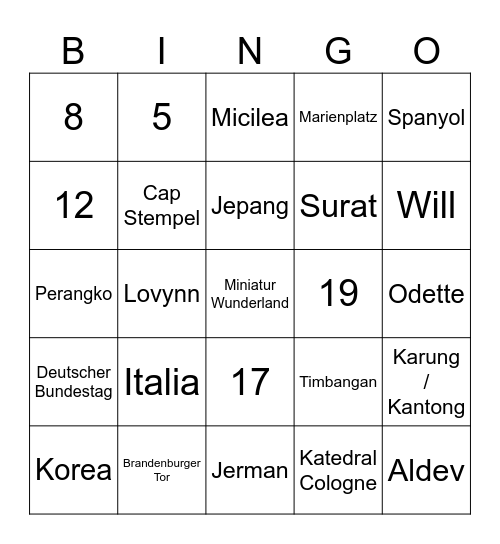 Evander’s Board Bingo Card