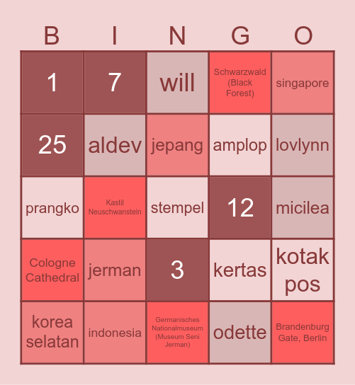 zoe's bingo board! 🎀 Bingo Card
