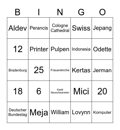 Punya Sze Bingo Card
