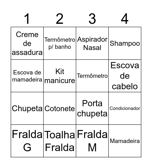 Chá de fralda do Theo Bingo Card