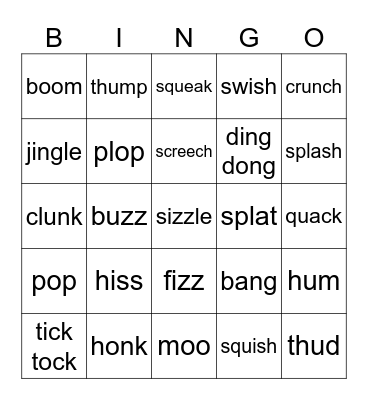 Words for SOUNDS Bingo Card