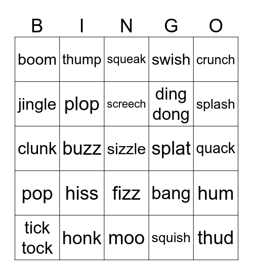 Words for SOUNDS Bingo Card