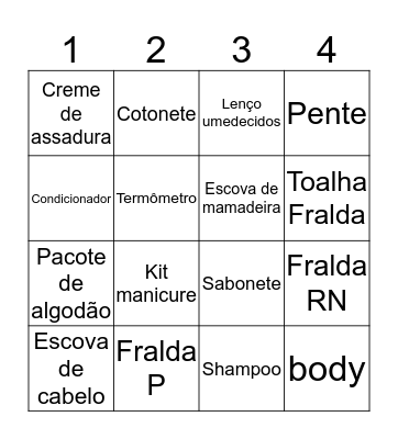 Chá de fralda do Theo Bingo Card