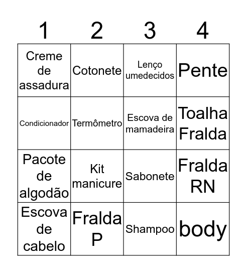 Chá de fralda do Theo Bingo Card