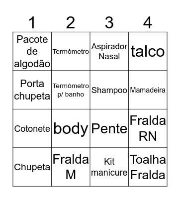 Chá de fralda do Theo Bingo Card