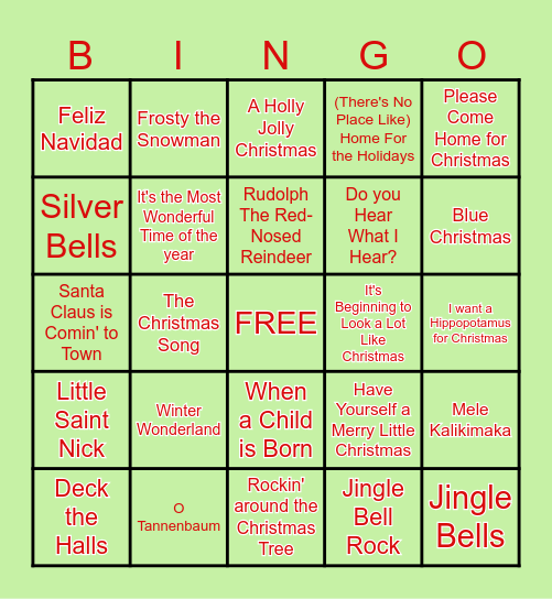 Holiday Fun! Bingo Card