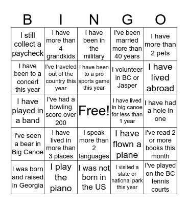 Choctaw Village Bingo Card