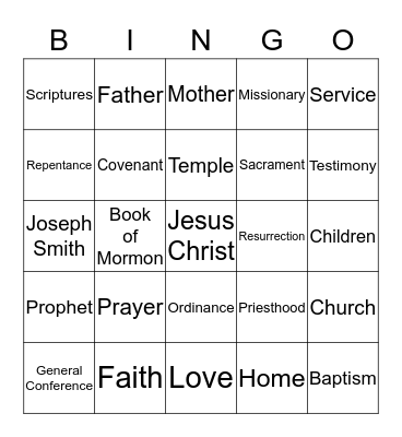 General Conference Bingo Card