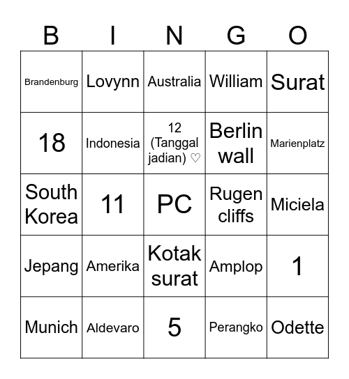 Basiare’s Bingo Card