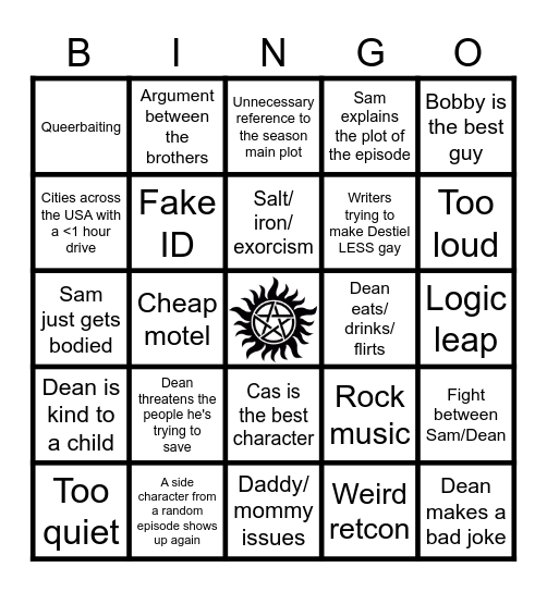 Supernatural Bingo Card