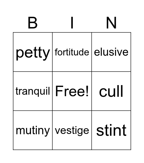 Vocabulary Dec 3-10 Bingo Card