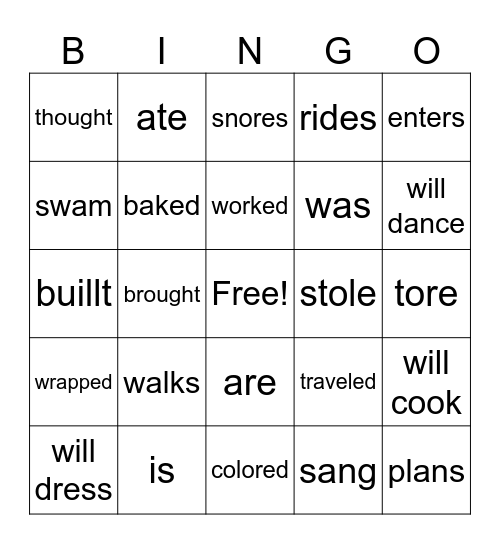 Verbs Bingo Card