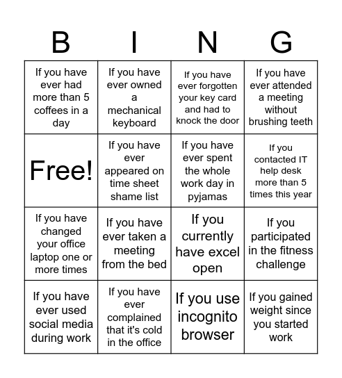 Office bingo Card