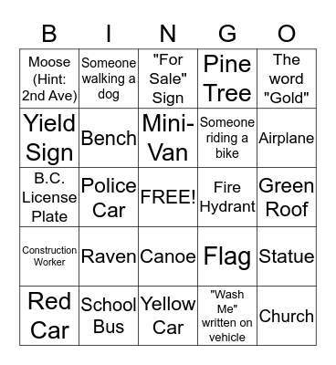 Bus Bingo Card
