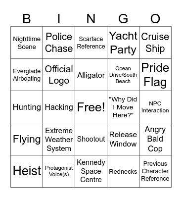 GTA VI TRAILER BINGO Card
