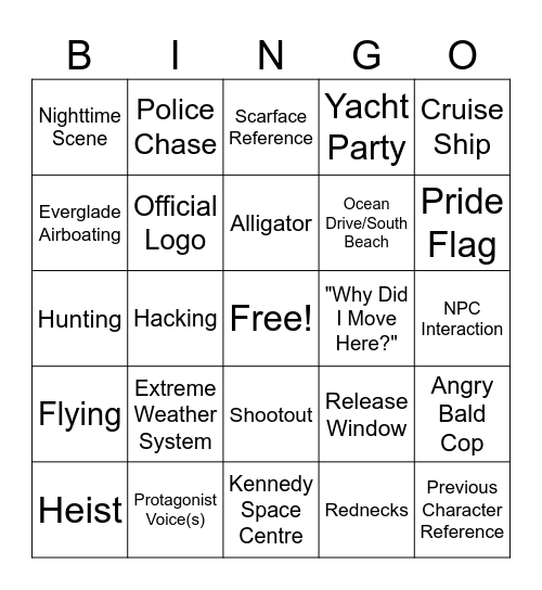 GTA VI TRAILER BINGO Card