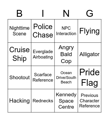 GTA VI TRAILER BINGO Card