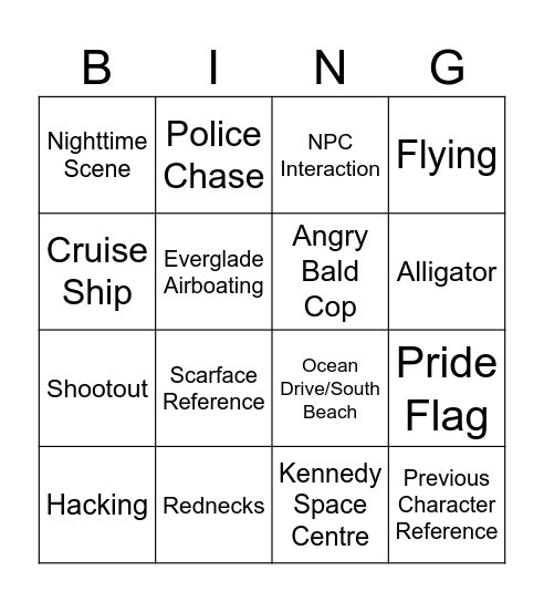 GTA VI TRAILER BINGO Card