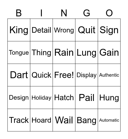 Word Bingo Card