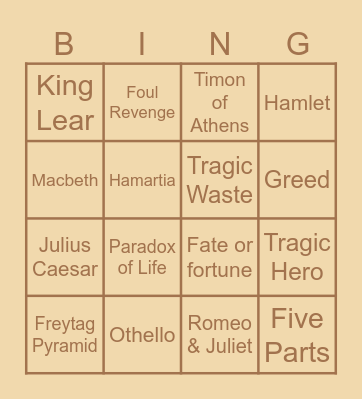Shakespeare Bingo Card
