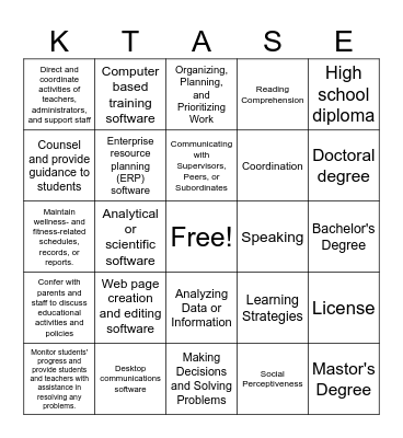 Administration & Administrative Services Bingo Card