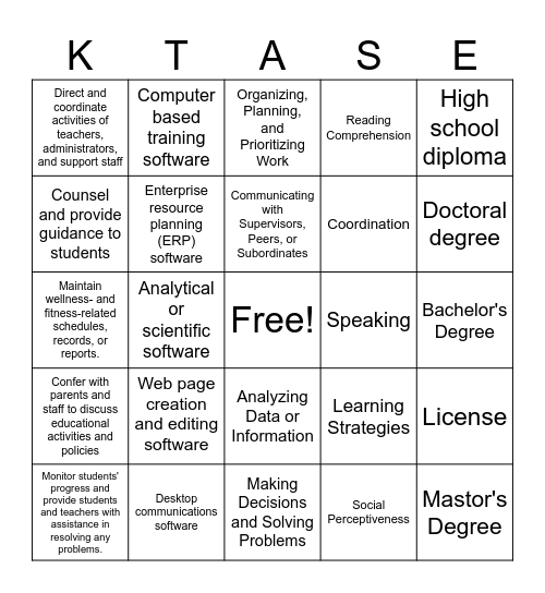 Administration & Administrative Services Bingo Card