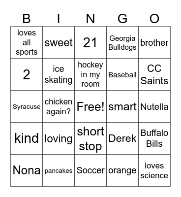 Happy Birthday Derek Bingo Card