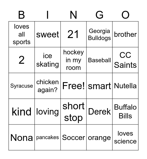 Happy Birthday Derek Bingo Card
