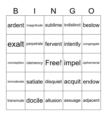 Vocabulary Bingo Card