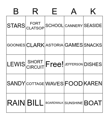 SPRING BREAK Bingo Card