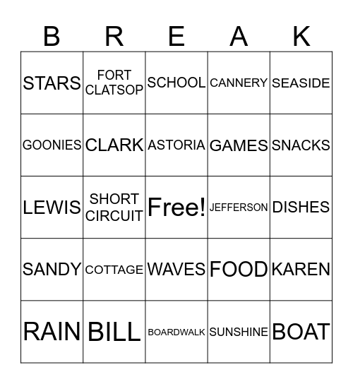 SPRING BREAK Bingo Card